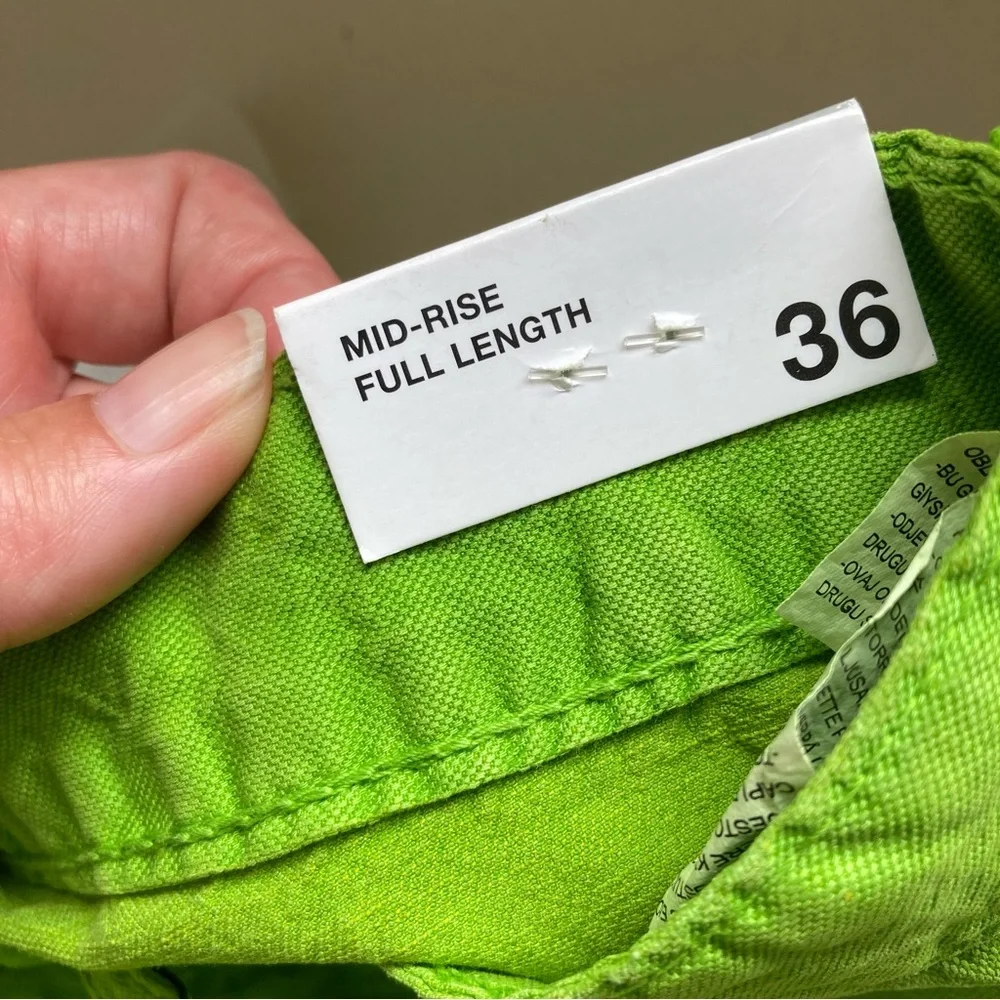 Zara Bright Green Linen Blend Mid Rise Full Length Wide Leg Pants, NWT Sz 4